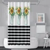 Rideaux de douche tournesol rayures noires et blanches de salle de bain rideau de salle de bain en polyester imperméable décor avec crochets