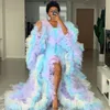 2020 Cute Colorful Women Tulle Robes Rainbow Tulle Dresses Bridal Maternity Ruffled Tulle Dress Long Sleeve Sheer Party Dress 301R