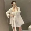 Werkjurken Korea Chic Women Fashion 2 -delige kledingpak Mouwloze Sash Slim Taille Mini Dressloes Blazer Jacket Outfits 2pc sets