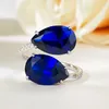 Klusterringar S925 Silver Ring Water Drop 3 Blue Spinal Crystal 8 12 Open