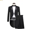 Smoking Mens Tuxedo Tailcoat Robe Formal Cleit Swallow Tail Coat Navy Blue Male Mas Male et Pant Party Dance Dance Magic Performance 240513