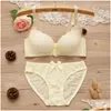 BHs Sets Pure Color Lace Sexy Girls BH Slips Set sammelt verstellbare dünne Dessous kleine Brüste Frauen Unterwäsche -Anzüge für Tropfen DHHEQ2