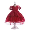 Robes de fille Blanche fille princesse robe fleur robe de mariée robe de mariée moelleuse Broidered Lace Carnival Robe de 3-8 ans Vêtements pour enfants Y240514