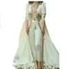 Robes de fête Vintage marocain Kaftan Jumpsuit PPROM avec appliques en or Arabe Dubai Bride Reception Robe de soirée Pantal