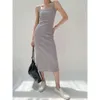 Summer New Solid Color suspender Dress for Womens Outwear Slim Fit and Slim Medium Length Wrap Skirt