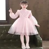 Mädchenkleider Mädchen Prinzessin Kleid Perle Sommer Fashion Childrens Spitze runde Hals Lanternärmel A-Line Kleid Babykleidung 3-7 Jahre alt Y240514