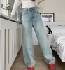 Sommarmjuk lyocell tyg kvinna jeans tunn lös rak hög midja byxa mode komfort retro blå casual byxor