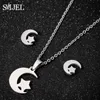 Earrings Necklace Romantic stainless steel moon star necklace earrings fashionable new moon earrings gold jewelry set childrens gift XW