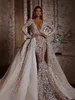 Sparkly Deep V-hals bröllopsklänning Beaded Crystals Brudklänning graciös golvlängd brudklänningar vestido de novia