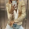 Kvinnors jackor plus size Women paljett glitter lång ärm korta rockar eleganta damer kontor party slitage cardigan jacka för casaco