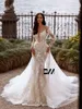 White Mermaid Wedding Elegant Applicants Backless Bridal Gown Långärmad golvlängd Brudklänningar Vestidos de Novia