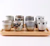 Tea koppar japansk stil keramisk soppkopp grov keramik handmålade gittermönster tekoppar kreativa retro vinkontor dricker