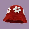 63Colors Koreaanse handgemaakte emmer hoed herfstmuts dames gebreide hoed y2k fashion bloemen winterbeanies vissermans hoed 240507