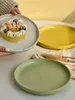 Plates South Korea Simple 4-color Ink Splash Ceramic Western Steak Plate Retro Niche Restaurant Cake Dessert Home Use