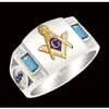 Band Rings Men039S 925 Sterling Sier Twotone 18K Yellow Gold Ring Aquamarine Crystal Masonic Lodge Mason Size 7148137362 Drop Deliver DH2DB