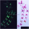 Autocollants muraux 12pcs Luminal 3D Butterfly Home Decor Fashion Glow for Chadow Living Colorf Butterflies Decoration Drop Livrot DHQO9