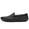 Casual Shoes Summer Men Genuine Leather Mens Loafers Moccasins Italian Breathable Slip On Boat Black JKPUDUN