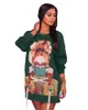 Lässige Kleider Winter Herbst Frauen T -Shirt Kleid Charakter bedruckte Baumwolle Langarm Tunika Lose Pullover Mini Schicht xxl