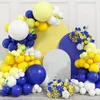 Decoração de festa 143pcs Balões de látex amarelo e branco azul para o aniversário de aniversário de aniversário das decorações do dia das mães