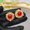 Kolczyki stadnina Wosikate Vintage Gold Kolor Puste Design Red Glazed Clip dla kobiet luksusowy francuski styl biżuterii mody