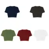 Novo coloração sólida feminina feminina redonda de t-shirt ajuste e slim show button Twisted Ultra Short Top F51416