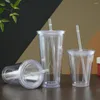 Bouteilles d'eau gobelet clair avec paille réutilisable bouteille à double couche transparente pour café lait bricolage smoothie tasse drinkware