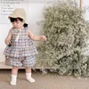 Kleidungssets Sommer Baby Girl Set ärmellose Top und Blütenknospenhose Zweiköpfige karierte kontrastierende Kleidung Overall Kids
