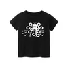T-shirts 2024 Nieuwe mode Kids T-shirt voor jongens Zwart Wit Gray Kort Sleeve Kinder Kleding Rock Print Boy T-shirt voor Girls Tops T240513