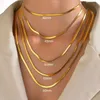 Pendant Necklaces New Fashion Neutral Snake Chain Necklace Stainless Steel Herringbone 2/3/4/5mm Gold Chain Necklace J240513