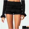 Women'S Shorts Womens Y2K Knit Women Ruffle Layered High Elastic Waist Bloomer Cloghet Tiered Lolita Sexy Mini Pettipants Drop Deliv Dhc24