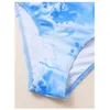 Tvådelar Girls 3 Pack Blue Tie Dye Printed Bikini Set With Mesh Crop Top Childrens Badkläder 7-12 år gamla barns badkläder 2024 Swimwearl2405