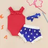 Kleidung Sets Baby Girls 4. Juli Outfits Kurzarm Strampler Star Shorts Stirnband Set Geborene Kleidung