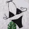 Swimwwear pour femmes Deep V Neck Micro Bikinis Set Crystal Diamond Lace Up Massuit de maillot de bain 2024 Noir Sexy Summer Summer Halter Bathing