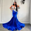 Parti Elbiseleri Uzun Zarif Prom 2024 Seksi Üstü Lüks Boncuklu Nakış Kraliyet Blue Velvet Siyah Kız Kısa Elbise