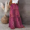 Skirts Boho Beach Skirt Vintage Printed Swing Long 2024 Summer Elastic High Waist A-Line Vacation Flowy Maxi Faldas