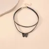 Chokers vintage svart sammet halsband dubbel skiktad fjäril hänge halsband gotiska klubb smycken punk halsband corell kvinnor d240514