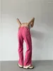 Женские джинсы 2024 Женские днищики розовые винтажные прямые высокие тали