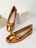 Casual Shoes 2024 Shiny Gold/Silver Flats Woman Square Toe Bowtie Ladies Big Size 42/43 Moccasins Shallow Slip On Loafers Femme Ballets