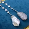 Naszyjniki wiszące g-g naturalne białe keshi baroque perel c od bruku złoty kolor platowany kryształowy łańcuch długi naszyjnik 49 '„dla kobiet