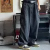 Houzhou workowane dżinsy spodnie męskie spodnie dżinsowe czarne szerokie nogi spodnie męskie dżinsy na dużym obszarze koreańskie streetwear hip hop Harajuku 240514