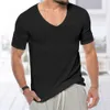 Men's thin V-neck solid color sweater summer short sleeved knitted T-shirt M514 35