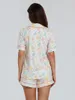 Women's Shorts Women S Easter Loungewear Set Cartoon Egg Print Short Sleeve Lapel Button T-Shirt With Elastic Waist