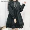 Robes décontractées Femmes Black Ruffles Robe Japon Harajuku Lantern Student Gothic Lolita Kawaii mignon Tie Bow Girl Girl Lo