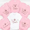 T-shirt féminin T-shirt Bridal Bachelorette Party Tshirt Love Heart Team Bride Squad Shower Top Bachelor Hen Party T O-Neck Shirt Y240509