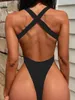 Costumi da bagno femminile sexy bandage a v-collo di costume da bagno a un pezzo per donne a colore solido taglio alto taglio monokini body thong bareding costume da bagno