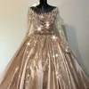 Sparkly Ball Wedding Dresses Appliques Sequins Beads Sleeves Satin Court Gown Zipper Bridal Customized Robe Despecisl