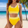 Kvinnors badkläder 2024 Fashion Women Bikini Set Elastic Two Piece Swimsuit Color Block High Cut Bathing Suits Belly Lifting Hip Tankini