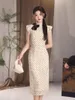 Abbigliamento etnico pois con fiocco chiffon a doppio strato Cheongsam 2024 Summer Retro Day Daily Cute Quight Qipao Dress