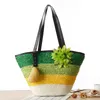 Shoulder Bags Fashion Casual Straw Flowers Bucket Handbags Summer Beach Bag Kint Color Contrast Forever Young