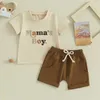 Kläderuppsättningar 0-36 Månter Baby Boys Summer Shorts Set Short Sleeve Letter Print Tops and DrString Shorts Set Outfits for Infant Boys